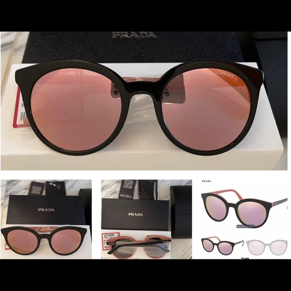 PRADA ROSE PINK MIRROR ROUND LENSES IN BLACK FRAMES WITH PINK ROSE DETAILING - Picture 11 of 16